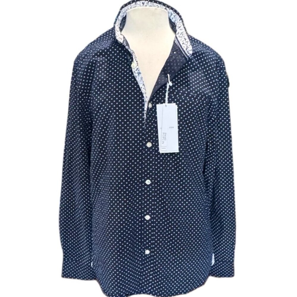 Level Ten Large Polka Dot Blue White Button Down High Quality NEW Floral Tailor